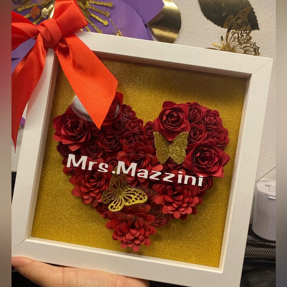 8 X 8 Red Heart Shadow Box | Custom Text | Birthday Gift | Anniversary - Picture 2 of 8